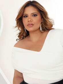 Plus Size Asymmetrical Blouse - 白色 - 查看 2