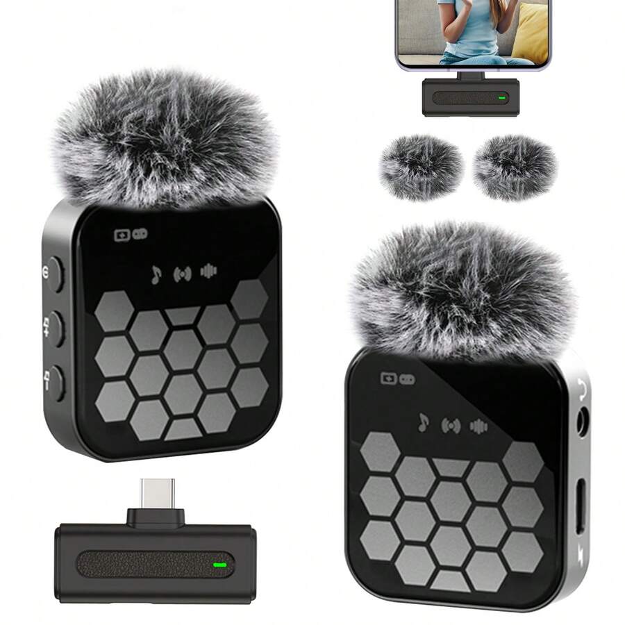 Wireless Lavalier Microphone Compatible With Iphone IPad TypeC Lapel Mics Plug-Play 2.4G Ultra-Low Delay Built-In Noise Reduction Chip 8H Working Time For Video Recording Interview Podcast Vlog - Black - View 1