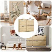 SoBuy 4 Flip-Drawers Shoe Cabinet Shoe Rack Shoe Storage Cupboard Organizer Unit Natural W100 X D19 X H90cm FSR100-N - Brown - View 12