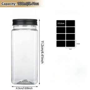 12pcs/24pcs Plastic Spice Jars, 5.6oz(~160g) Square Spice Containers, Reusable Salt And Pepper Shakers With Airtight Lids, Labels And Pens, For Spices, Herbs, Powders