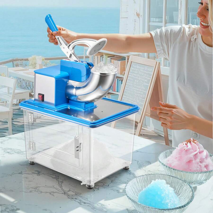 Commercial Ice Crusher 661LBS/H, 350W Electric Snow Cone Machine With 4 Blades, 2000RPM Stainless Steel Shaved Ice Machine With 11 Gal Crushed-Ice Box, For Family Restaurants Bars, Blue - Blue with case: 661 lbs/h, 350W - 查看 1