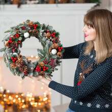 10pcs Mini Christmas Pine Cone DIY Accessory Gift Box Decoration Simulated Flower Christmas Decoration Table Top Display For Crafts, Selected Winter Garland Christmas Decoration Band With Red Berries Pine Needles Craft Table Fireplace Bar Party Holiday Decoration Home Decor Christmas Decorations Room Decor - Green - View 5