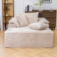 48.8'' Oversized Cloud Sectional Sofa Bed – Double Lounge Chaise With Boneless Fluffy Design, Plush Cushions & No Assembly Required, Modern Sleeper Loveseat For Small Spaces, Living Room, Apartment, Movie Night - Beige - View 8