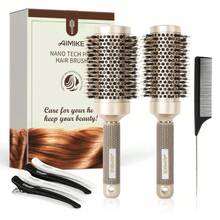Hair Brush Set, Nano Thermal Ceramic & Ionic Tech Round Barrel Brush With Boar Bristles For Blow Drying, Enhance Texture For Styling, Curling And Shine, Includes 1 Tail Comb + 4 Hair Clips,17552738 - Multicolor - View 1