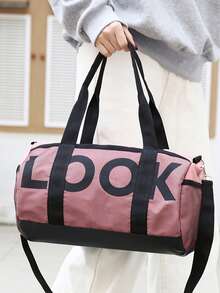 1 pieza Bolsa de viaje impermeable para mujer, bolsa deportiva, de yoga y gimnasio con estampado de letras de moda coreana, bolsa de equipaje para viajes cortos