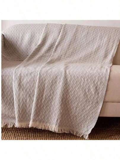 Made In Turkey – Fringed Sofa & Couch Cover In Natural Anthracite | 210x175 Cm | 100% Cotton Throw Blanket For Living Room