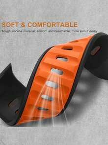 1pc Compatible With Apple Watch Bands, Outdoor Sports Fitness Yoga Waterproof Sweatproof Ultra-Thin Soft 3D Embossed Texture Dual-Color Silicone Strap, Suitable For Apple Watch Ultra/Series 3/2/1/SE/S9/8/7/6/5/4/3/2/1, 38/40/41mm, 42/44/45/46/49mm, Unisex Smartwatch Replacement Accessory - Black Orange - View 8