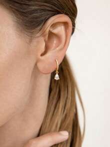 1 Đôi bông tai hình giọt nước đính đá Cubic Zirconia, thời trang dành cho tuổi teen, phù hợp cho các bạn nữ đeo hàng ngày, có thể dùng làm quà tặng hoặc trang trí. - Vàng - Xem 5