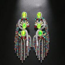 1 Pc New Fashionable  Earrings Personalized Fluorescent Green Exaggerated Tassel Earrings Shining Accessories Earrings - 銀色 - 查看 2