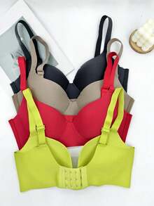 4pcs/Set Women Front Close Full Coverage Wireless Bras, Breathable Thin Bralette Anti-Sagging Lift Up Bras - Green - View 3