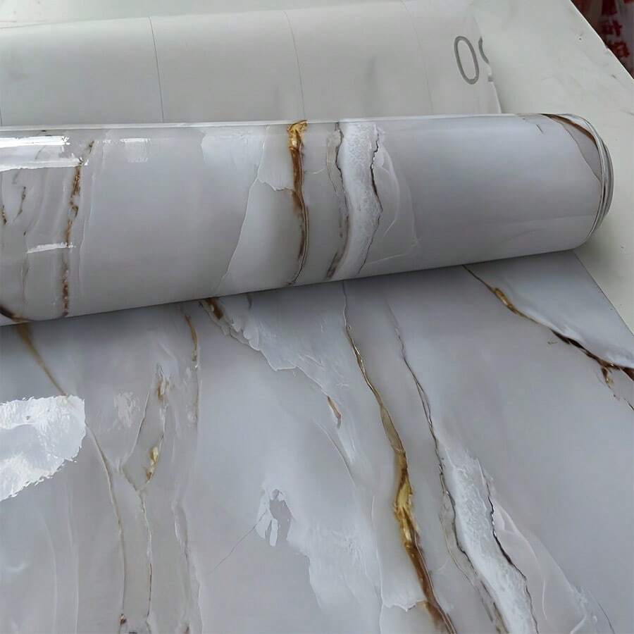 Self-Adhesive Marble Pattern Wallpaper Roll, Removable Vinyl Contact Paper For Living Room, Kitchen, Bedroom, Dorm - Waterproof DIY Wall Decor, Artificial Stone, Removable - Light Grey - View 1