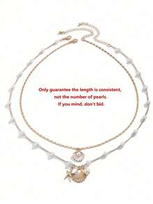 2pcs/Set Beachy Metal Starfish, Pearl & Shell Necklace Jewelry Set, Resort Style - Gold - View 5
