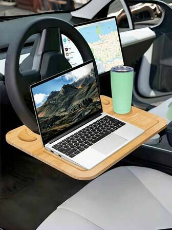 2 In 1 Bamboo Steering Wheel Tray Desk For Cars - Portable, Foldable Laptop Bed Table For Eating, Working, Reading – Easily Installed And Cleanable Car Accessory Suitable For Most Vehicles, Ideal Gift For Spring And Summer Travel, Perfect For Road Trips, Commutes, And Home Use, Durable, Lightweight, Anti-Slip Surface, Water-Resistant, Easy Storage, Secures With Wheel, Stable Work Surface, Fits Dashboards And Seats, Ideal For Road Trips And Home Office Setup