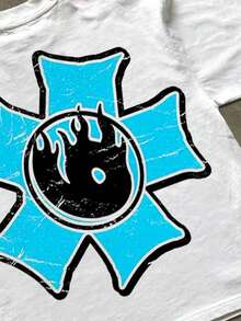 " 666" Edgy Graphic Tees Y2k Style Tee (220g Cotton T-Shirt) Printed T-Shirts, Unisex T-Shirts, Casual And Comfortable To Wear Men's Summer Round Neck Short Sleeve T-Shirts, Fashion Printed T-Shirts, Uni T-Shirts, Casual And Comfortable To Wear Vintage - Style Graphic T - Shirt - 白色 - 查看 3