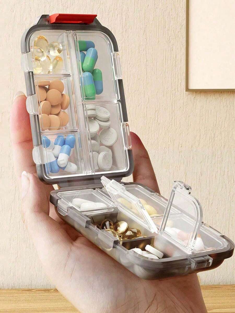 1. 10格便携式旅行药箱收纳盒，防尘防潮药箱收纳盒，可重复使用药箱，男女适用，维生素和补充剂储存，适合旅行、商务旅行、夏季海滩、海滩家庭出游、户外办公、返校、圣诞节送礼