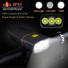 Luz de Bicicleta de 1000 Lúmenes con Luz Trasera Recargable, Impermeable, Linterna de  Adecuada para Ciclismo, Camping, Senderismo, Etc. - 1 - Ver 2