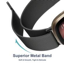 1pc Unisex Stainless Steel Mesh Magnetic Watch Band Strap, Breathable Wristband Suitable For Fitbit Versa 4/Versa 3/Sense2/Sense Watches - Black - View 2