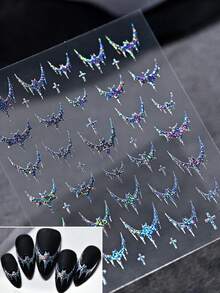 1 pegatina de murciélago oscuro de Halloween, pegatina para decoración de uñas con lámina dorada roja, pegatina de murciélago estilo gótico con adhesivo, ideal para diseños artísticos de amuletos DIY. - Multicolor - Ver 5