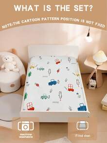 1PC Cute Cartoon Car Print Crib Sheet - Soft Little Driver Bed Cover Best Birthday Gift For Boys & Girls - Multicolor - View 2