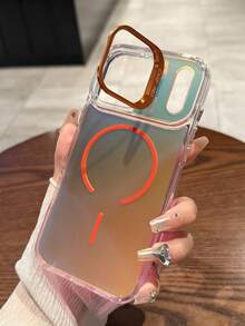 奢华渐变激光磁吸无线充电腕带手机壳适用于 16 15 14 13 12 Pro Max Plus 镜头支架软后盖 - 橘色 - 查看 3