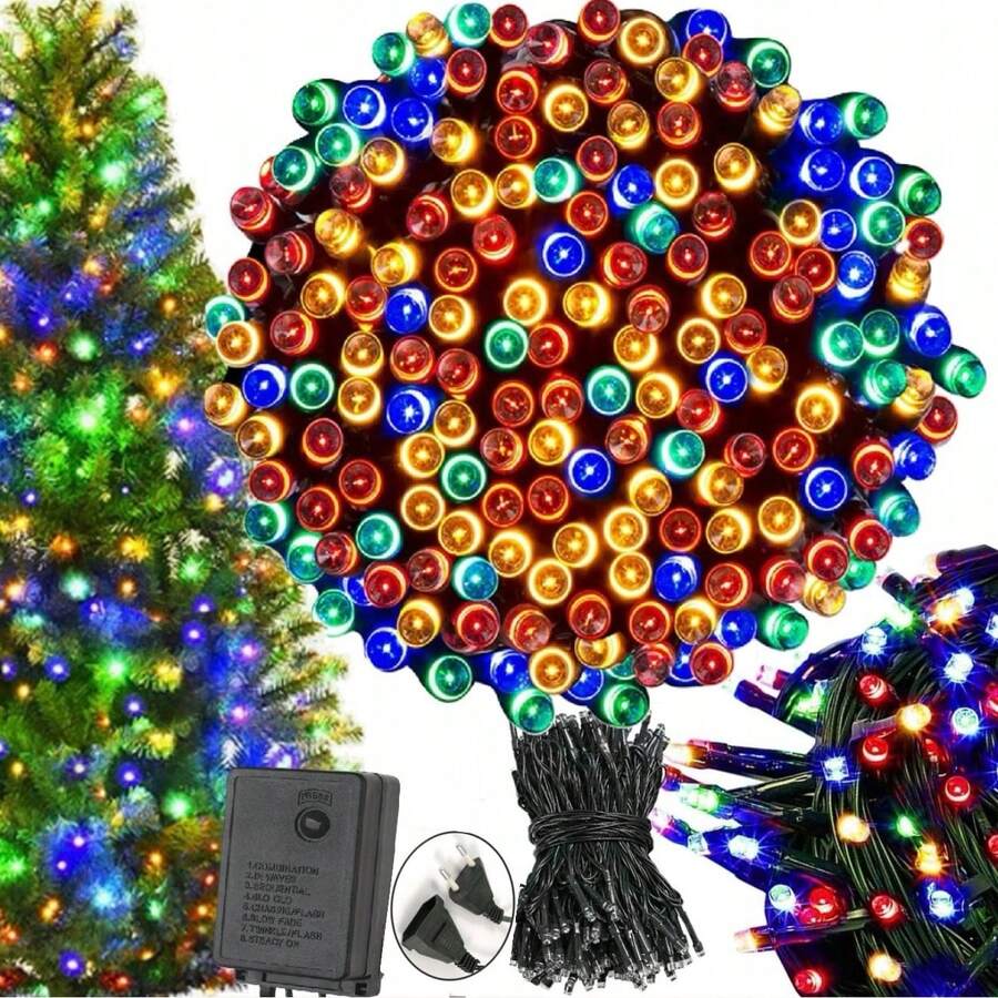 Luces navideñas de 230 LED y 20,5 metros de largo. Disponibles en 5 colores, con 8 modos de iluminación. Luces LED para árbol de Navidad, guirnalda de luces, guirnalda de luces para decoración de festivales. Conector para conectar varios juegos. Decoración para fiestas, bodas y festividades. Luces navideñas (en la caja se indica: 230 LED y 24 metros de largo).