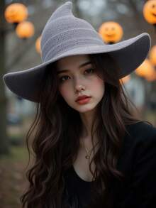 1pc European & American Style Knitted Witch Hat, Halloween Pointed Wizard Hat, Foldable, Popular Cross-Border Item, Autumn/Winter Fisherman Yarn Witch Knitted Pointed Foldable Magic Hat Autumn Outfits