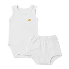 4 Piece Kit: Bodysuit + Diaper Cover, Suede, 100% Cotton, Baby Boy - Màu xanh lam - Xem 6