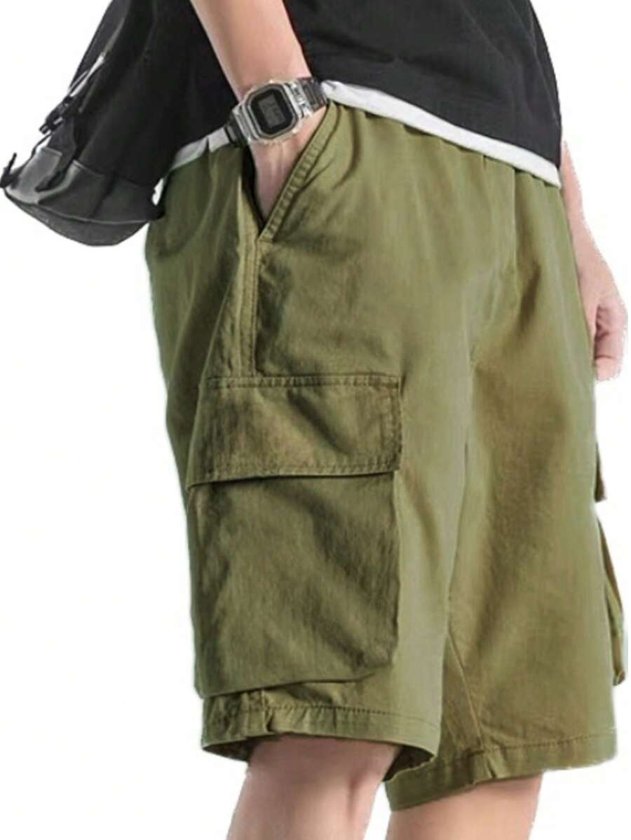 Men's Streetwear Cargo Shorts With Pocket - 綠色 - 查看 1