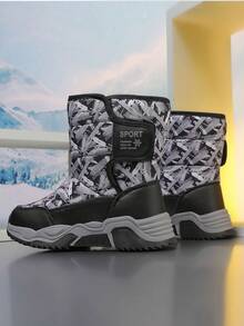 1 Pair Snow Boots, Thermal Lined, Thick Shoes For Boy & Girl, Suitable For Autumn/Winter Outdoor Travel, Warm Teenage Hiking Trekking Shoes, Anti-Slip, Water-Resistant, Black Plaid