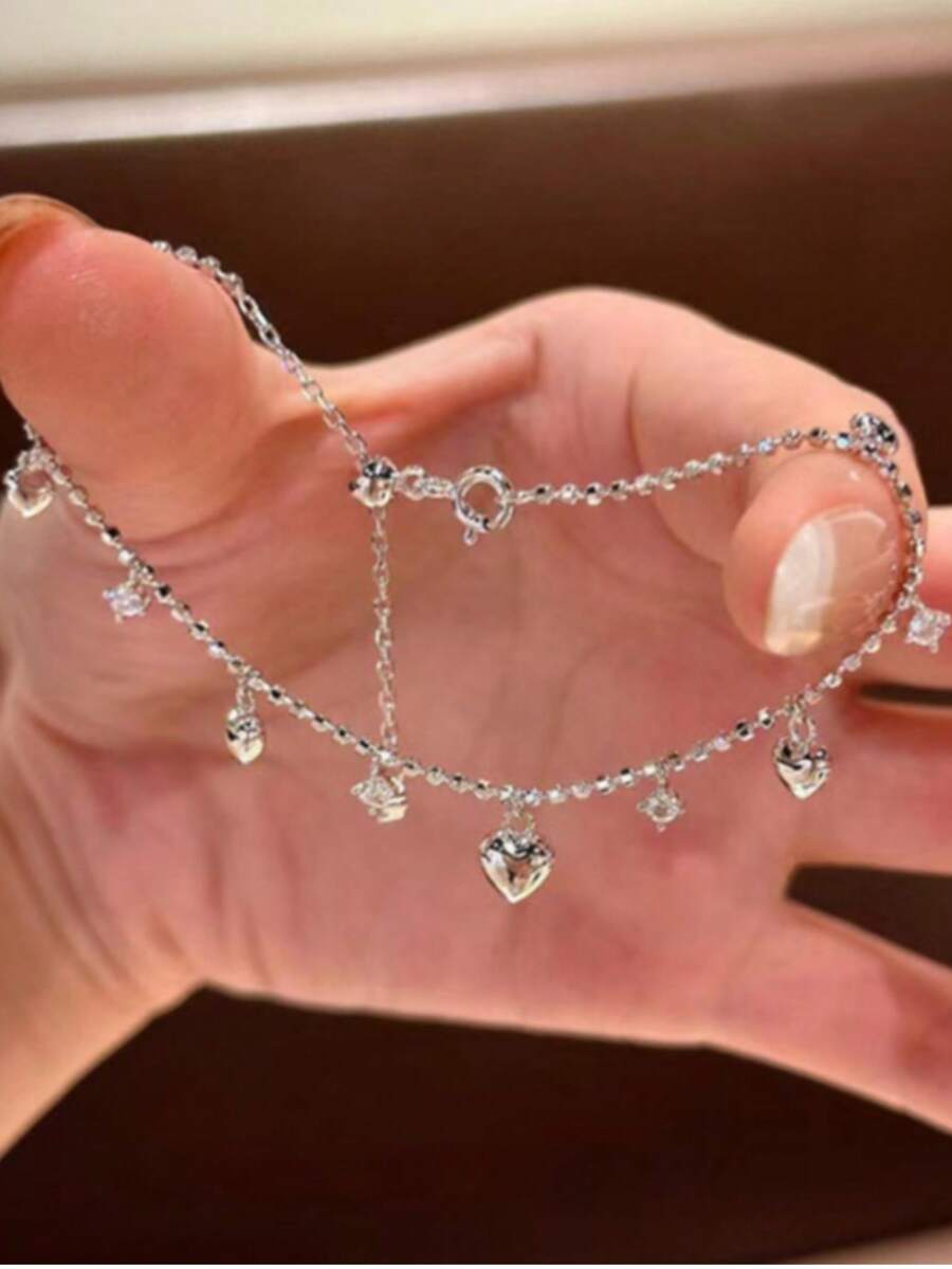 1件装奢华小众时尚水钻心形女士手链，派对礼物，送朋友的礼物 - 款式7 - 查看 1