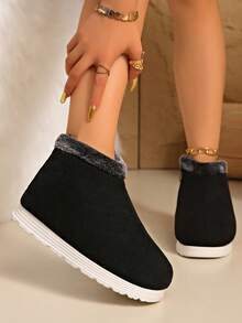 Damen Schwarze Mode Schneestiefel, flache warme Winterschuhe, kurze Winterstiefel