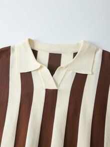 男士复古风条纹撞色针织上衣/卡其色服装 - 杏色 - 查看 5