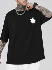 Goku Anime Style T-Shirt, Men's Double-Sided Printed T-Shirt, Fashion Casual Round Neck, 220g/M2 Pure Cotton (1 Piece) - 黑色 - 查看 2