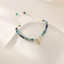 Boho Chic Adjustable Natural Gemstone Beaded Bracelet With Golden Cross Pendant - Colorful Stone Beads, Braided Cord, Vintage Style, Perfect Easter Gift For Women - Multicolor - View 6