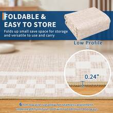 Distressed Plaid Carpet Modern Border Carpet Anti-Fouling Non-Slip Low Pile Foldable Indoor Carpet Ultra-Thin Non-Linting For Bedroom Dining Room Office Laundry Room And Kitchen - 米色 - 查看 5