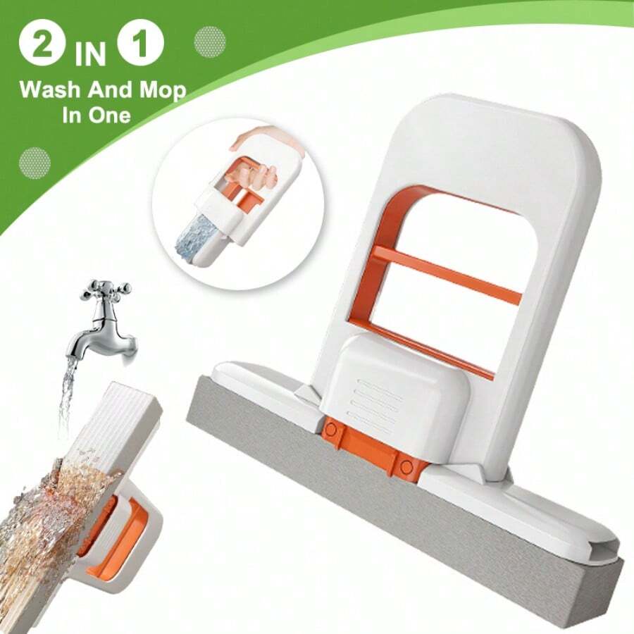 1PC Mini Mop, 2025 New Upgrade Mini Portable Self-Squeezing Mop, Mini Mops For Small Spaces, Wet And Dry Use Cleaning System Small Mops For Bathroom Kitchens Desktop Glass (Orange + Sponge) - trắng - Xem 1