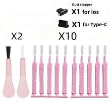 12pcs/13pcs/15pcs/9pcs/18pcs Smartphone Charging Port Cleaning Kit, Computer Keyboard Cleaning Tools, Shower Head Hole Drain Cleaner, Gap Cleaning Brush, Plastic Mini Brushes, Keyboard Cleaning Cloth, Phone Anti-Dust Plugs, Cleaning Set, Small Gift - Pink Combination Set - View 16