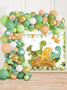 88pcs,Dinosaur Theme Party Decorations - Sage Green Brown Nude Cream Gold Latex Balloon Arch Kit With Banner Backdrop - For 1st Birthday Party Babe Shower Gender Reveal Party Decorations