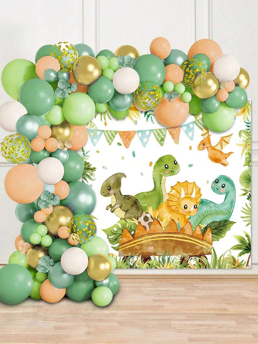 88pcs,Dinosaur Theme Party Decorations - Sage Green Brown Nude Cream Gold Latex Balloon Arch Kit With Banner Backdrop - For 1st Birthday Party Babe Shower Gender Reveal Party Decorations