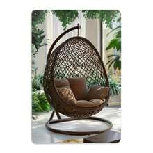 Brown Rattan Hanging Egg Chair With Stand: Indoor Outdoor Patio Swing Chair  Comfortable Cushions  Durable Wicker Furniture  Stylish Home Decor  Metal Wall Art - Nhiều màu - Xem 1