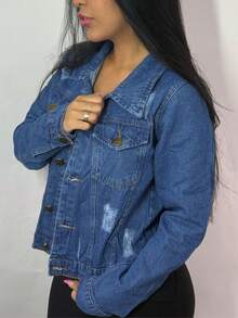 Women Denim Jackets & Coats - Rửa tối - Xem 3
