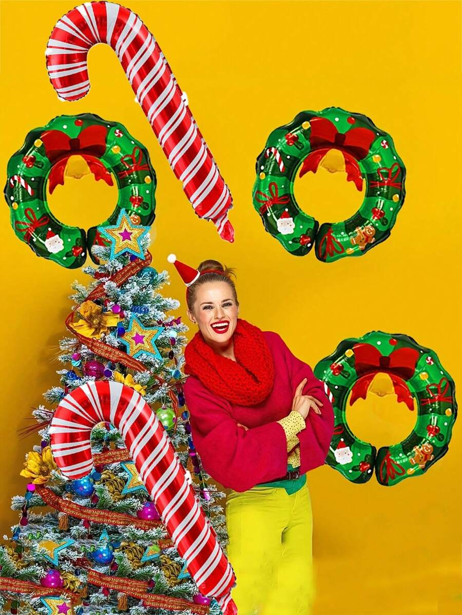 2 pièces/set Guirlande de ballons de cloche de Noël plus ballons de canne en bonbon, convient pour la décoration de Noël, la fête de Noël, l'hiver, la veille de Noël, la fête, la décoration intérieure et extérieure de la maison, laissez-le illuminer votre pièce