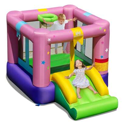 Lifezeal Inflatable Bounce House Bouncy Castle With Slide & Basketball Rim