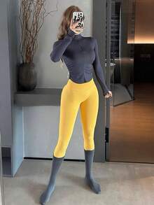 Leggings Woman Yoga Seamless Sports Pants Tummy Control Squat Proof Gym Fitness Workout Scrunch Butt Tights - Yellow - View 13