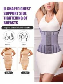 MISTHIN 1 件女士紫色双层高压缩塑身衣，紧腰训练器，收腹塑身衣 - 淡紫色 - 查看 11