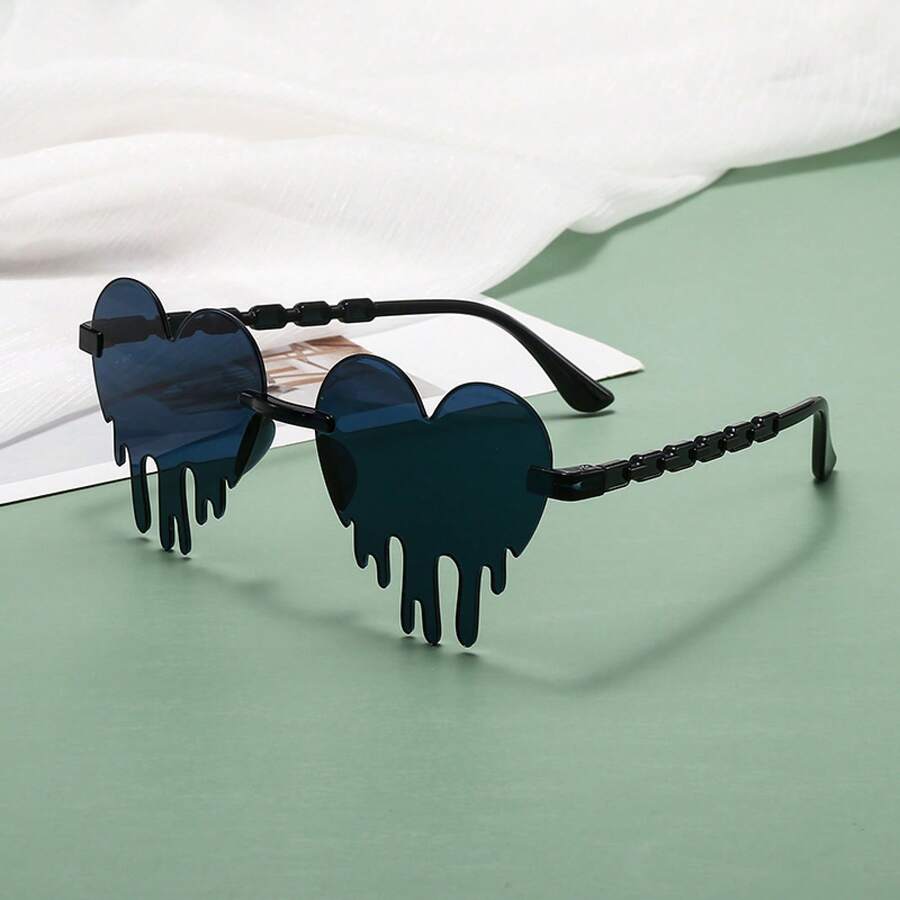 Love Star Fashion Glasses For Men And Women - Red Heart-Shaped Frame, Black And White Design, Lightweight Polycarbonate Lenses, Fashion Glasses, Glasses, Durable Glasses - màu đen - Xem 1