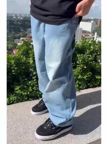 Carpenter Pants Plus Size Cargo Dazzling Balloon Jeans Men's Wide Leg Streetwear - 藍色 - 淺色 - 查看 5