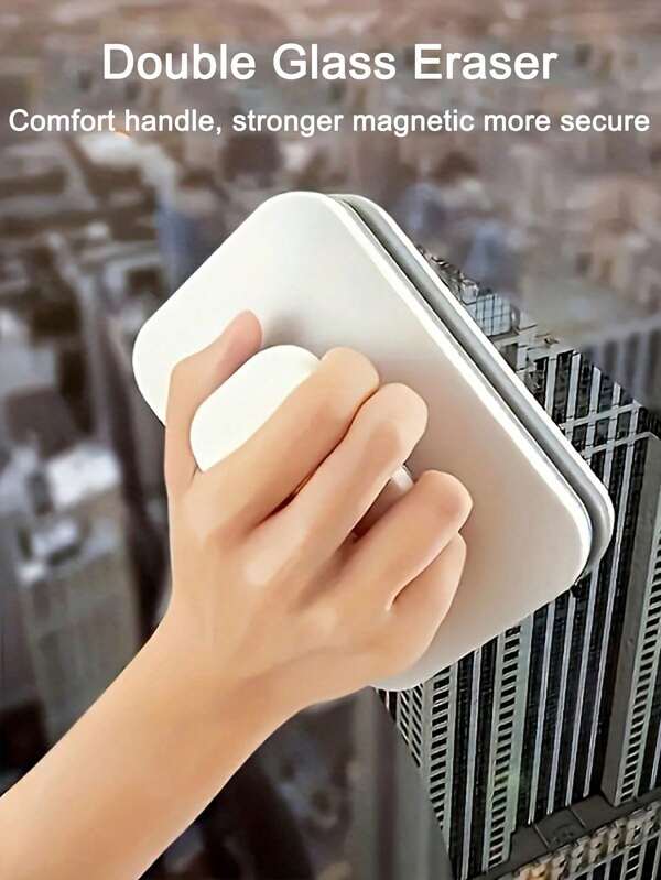 1 Limpiador de vidrio magnético doble cara resistente (con cuerda de y diseño antiaprisionamiento) - Adecuado para vidrios de 3-10 mm de grosor, universal para edificios de gran altura, balcones, hogares y oficinas - Equipado con mango de ABS y juego de cepillos de limpieza, aplicable tanto para ventanas interiores como exteriores - Accesorio de limpieza de vidrios
