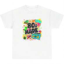 90's Style Airbrush Graffiti Design T-Shirt, Decades Available For Everyone, Colorful Hip Hop Brick Wall Shirt - 白色 - 查看 1