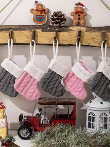 1PC Pink,Gray Knit Stocking,Christmas Stockings, Hanging Stockings Socks Double Sided Fireplace Hanging Stockings, Suitable For Party Decoration New Year Party Gift Favors Supplies,Personalized Initial Stocking, Family Holiday Room Decor Home Decor Bedroom Decor Christmas Decoration Christmas Gifts ﻿ Christmas Decorations Winter Christmas Decorations Home Christmas Gifts Christmas Decor